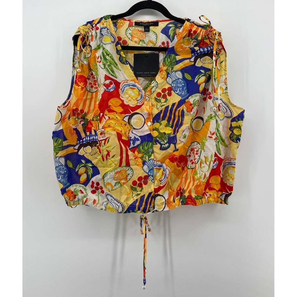 Marc New York Andrew Marc Fruit Print Cotton Sleeveless Blouse Top Large NEW